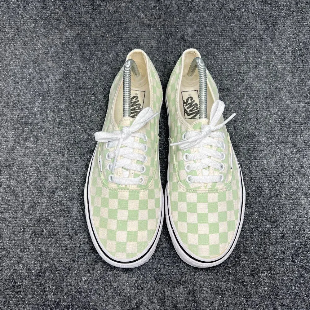 Vans Authentic Shoes Women's 10.5 Off White Mint Green Checkerboard Low Sneakers